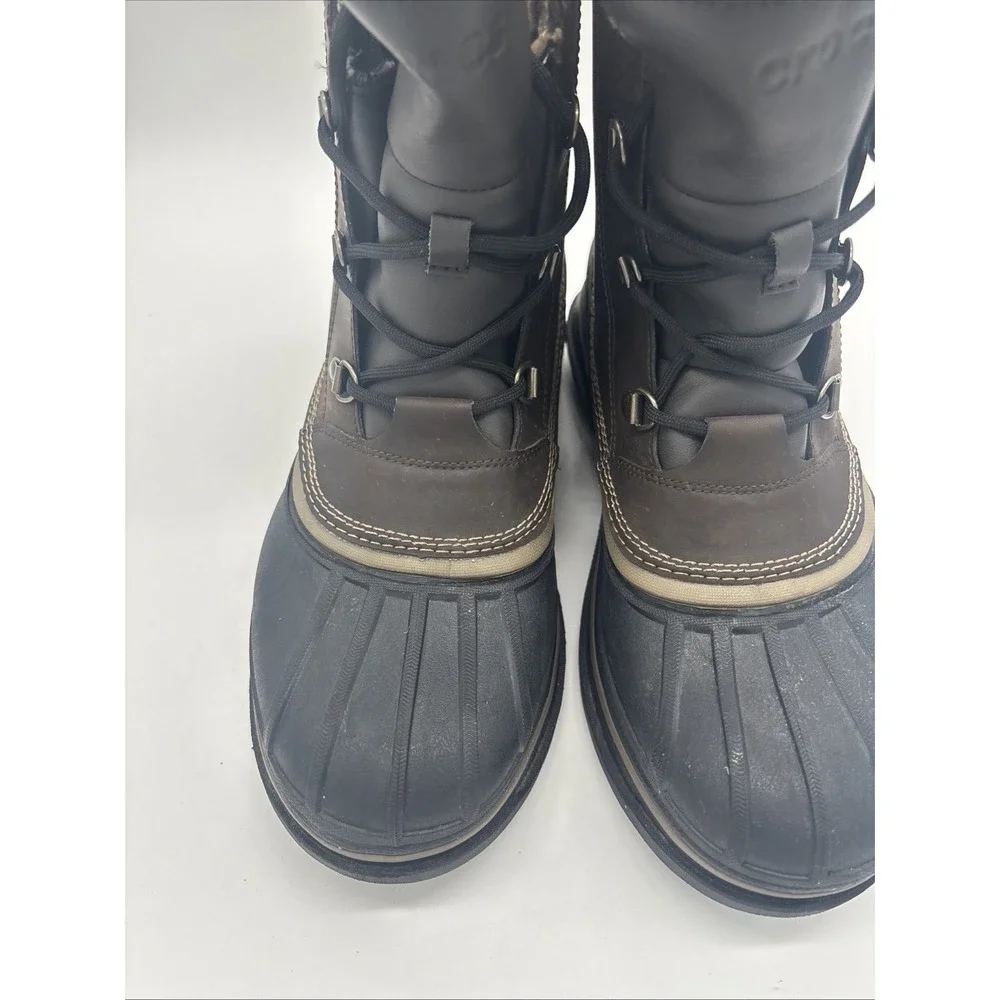 Crocs AllCast II Luxe Snow Boots Mens Size 11 Brown Fur Lined Waterproof